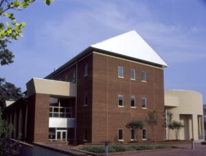 A photo of the front of the Stone Center building