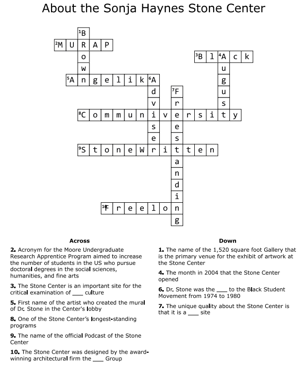 Stone Center Crossword Puzzle answers